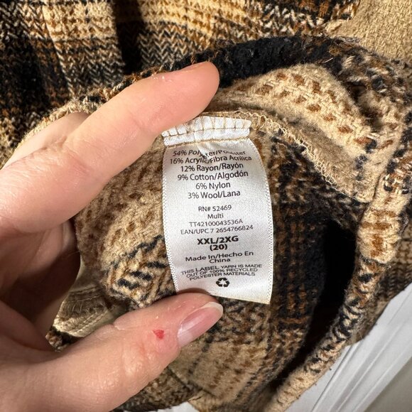 Time And Tru Womens Beige Plaid Button-Up Long Sleeve Shirt Jacket SZ XXLarge - Picture 6 of 8